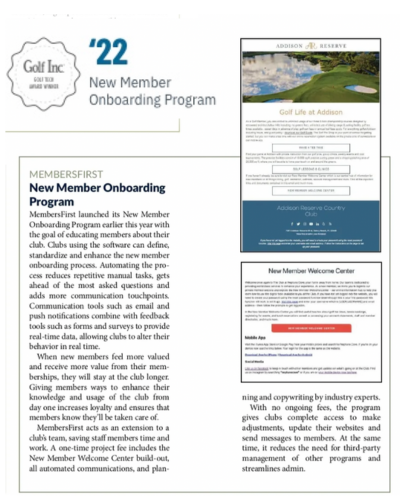 Golf Inc. 2022 new member onboarding tech award